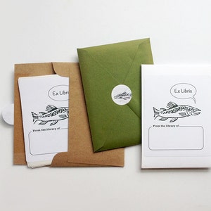 Fish book plate stickers, set of 17 plus envelope. Trout fishing bookplates. Option to personalize them. image 2