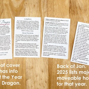 2024 mini card calendar at half price. Year of the Dragon calendar with illustrations, holidays, trivia. Sunday or Monday week start. image 5