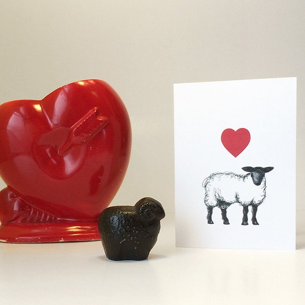 Sheep love card. A sweet small note card for any occasion — anniversary, baby shower, or just a sheepy love note. Blank inside.