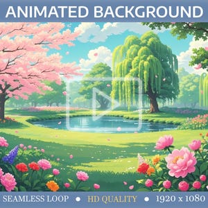 Spring Animated Background of Flowers, Pond, Trees, Lively Desktop Background, Motion Screensaver, Animation & Motion Background | Streamers