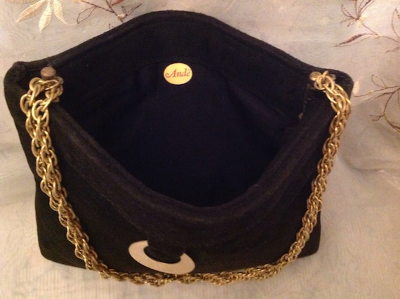 Vintage Ande' Black Suede Petite Style Handbag Go… - image 3