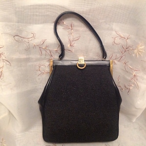 Vintage Rolfs Black Woven Handbag Pocketbook Purse Retro 1950s-60s Old Fashion Wear