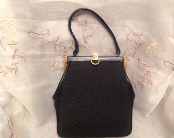 Vintage Rolfs Black Woven Handbag Pocketbook Purse Retro 1950s-60s Old Fashion Wear
