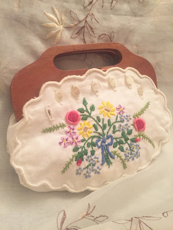 Vintage Embroidery Cotton Mini Handbag - image 2