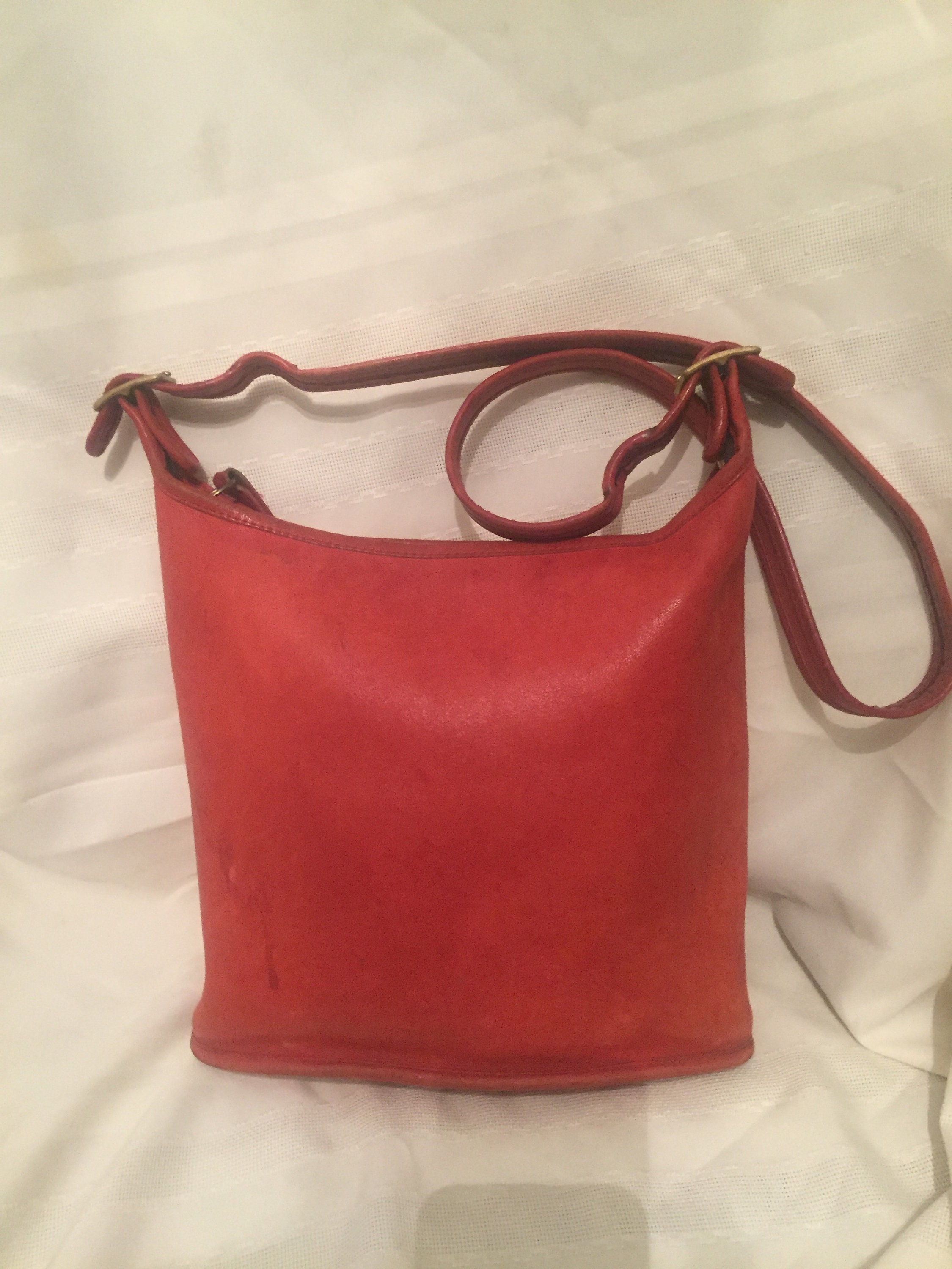 COACH Leather Bucket Bag Bleeker Orange Brown Duffle