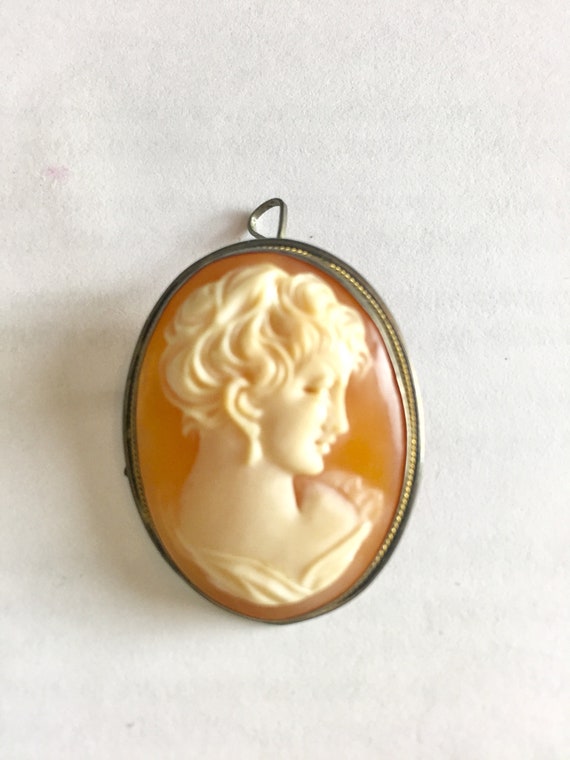 Antique Victorian Cameo Sterling Silver Brooch Cir