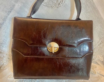 Vintage Brown Patent Leather Handbag