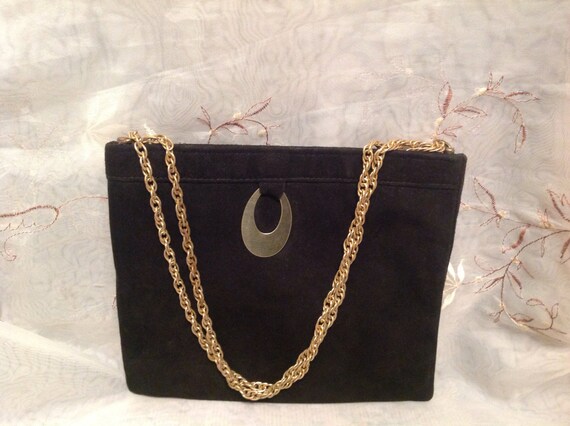 Vintage Ande' Black Suede Petite Style Handbag Go… - image 2