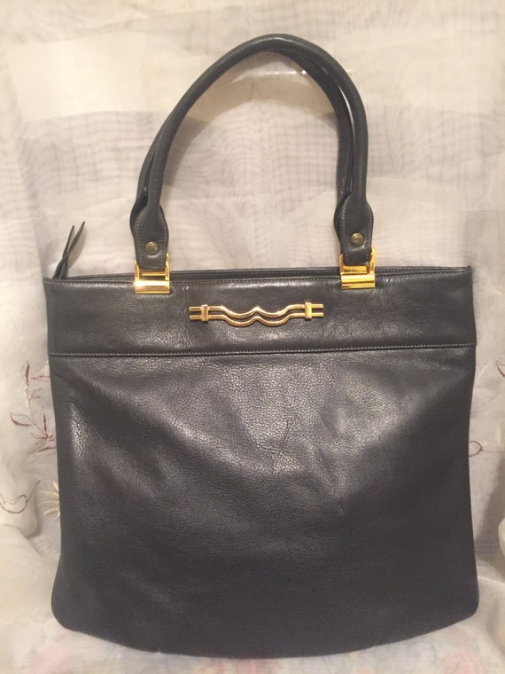 Vintage Gray Leather Petite Handbag Classic Fashio