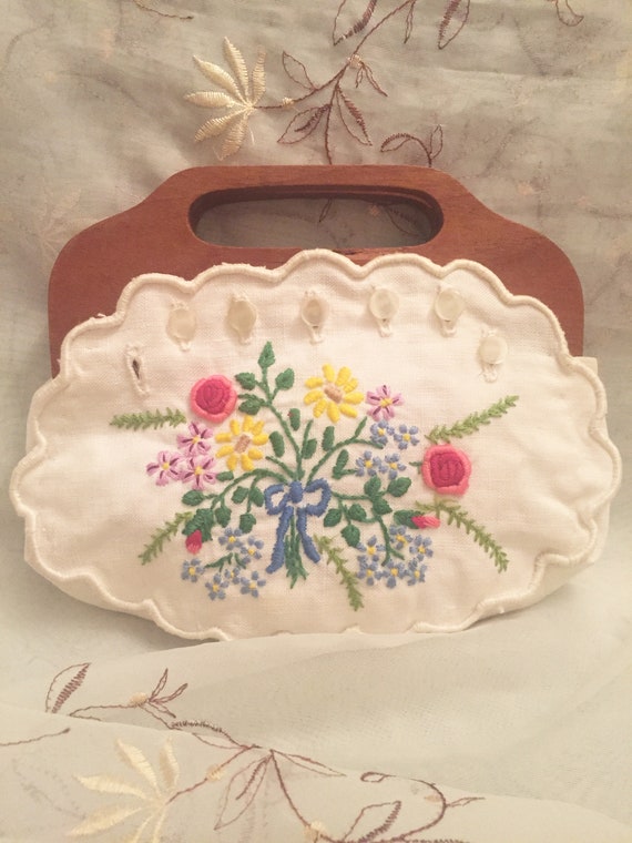 Vintage Embroidery Cotton Mini Handbag - image 1