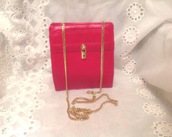 Vintage Woodward Petite Red Leather Chain Shoulderbag preppy Chic Retro Traditional Style Purse