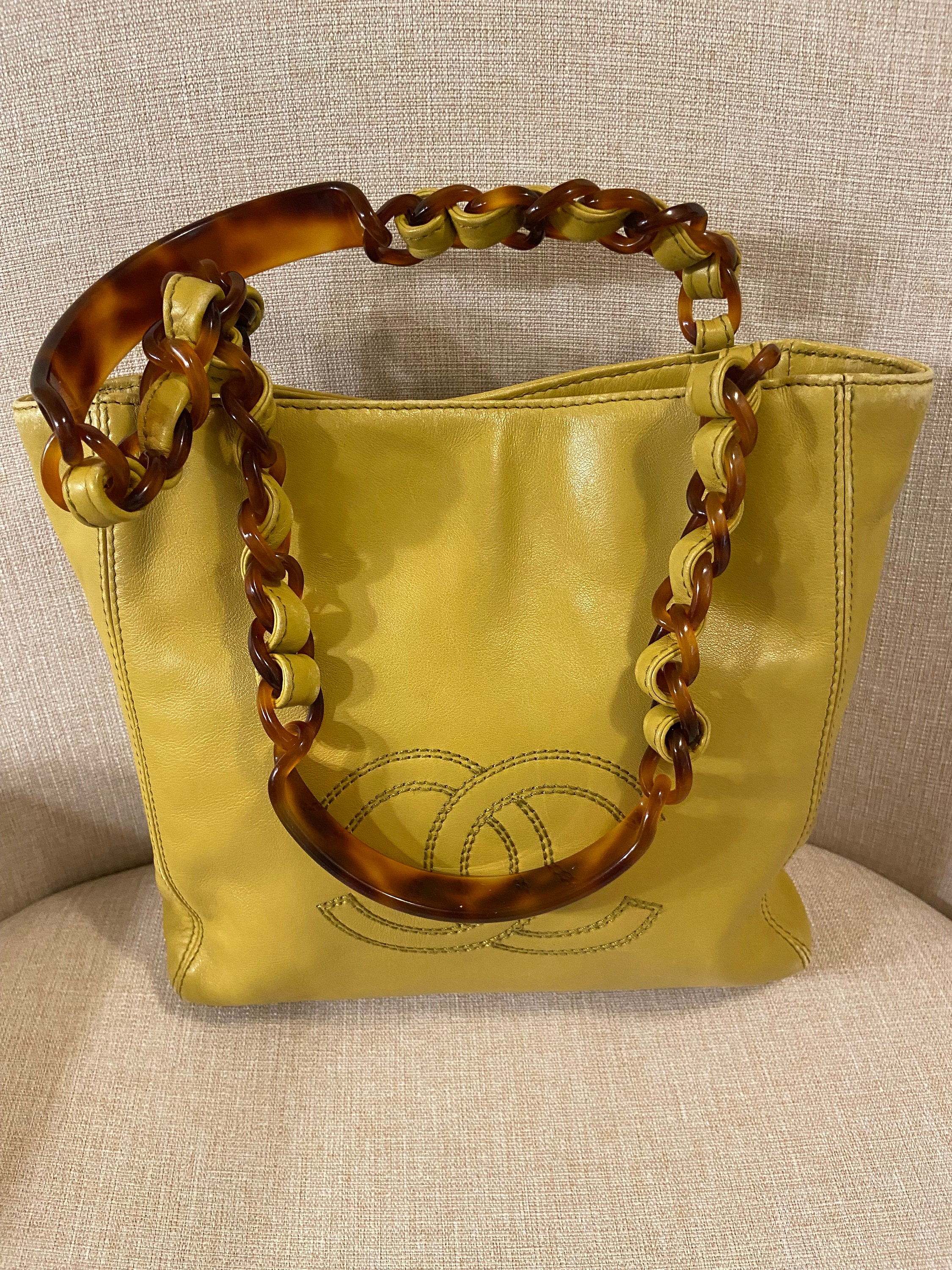 Chanel Vintage Chanel Denim & Tortoise Shell Style Strap Tote Bag