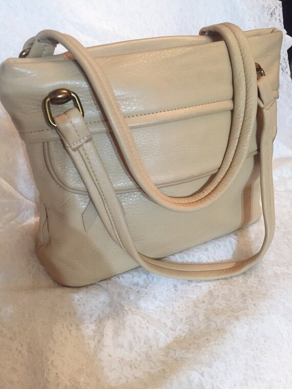 Vintage Deer Wear Beige Leather Handbag