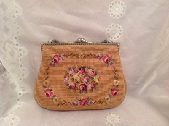 Vintage 1963 Needle Point Pocketbook Handbag Fram… - image 2