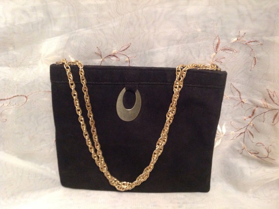 Vintage Ande' Black Suede Petite Style Handbag Go… - image 1