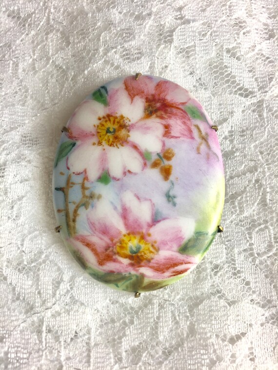 Antique Victorian Porcelain Brooch Circa 1900 - image 2