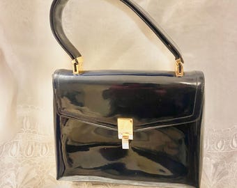 Vintage Koret Dark Blue Patent Leather Handbag Purse Chic Preppy Traditional Stylish Fashionable  Wear