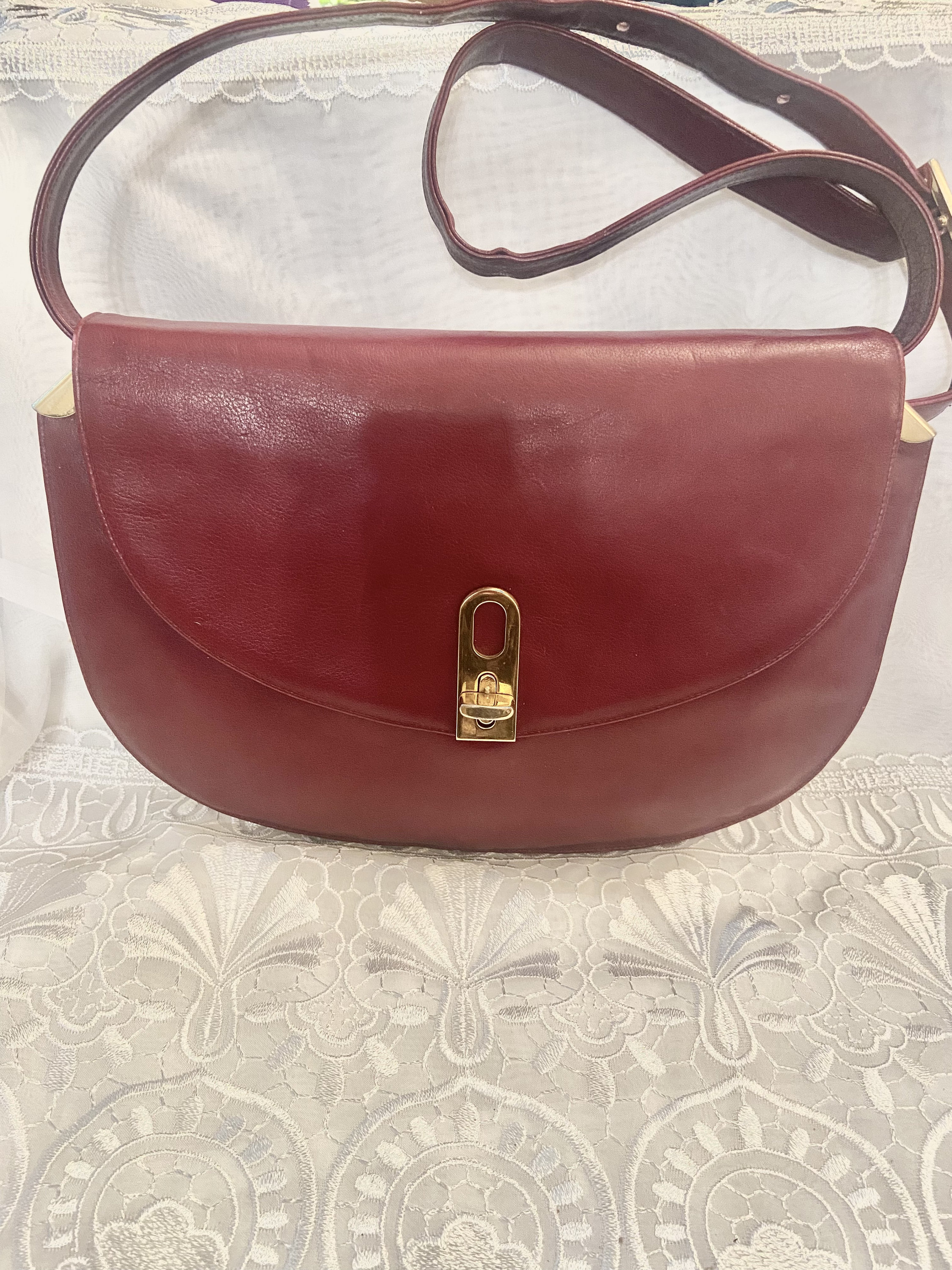 Vintage Leather Burgundy Bag Shoulder/crossbody/top Handle 