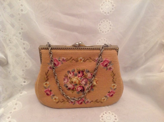 Vintage 1963 Needle Point Pocketbook Handbag Fram… - image 1