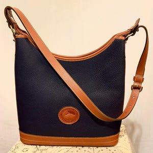 Vintage Dooney & Bourke Shoulder Bag All Weather Leather Dark Blue