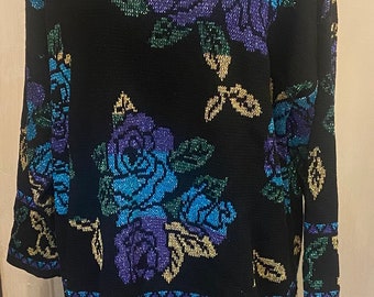 Vintage Glitter Design Floral Sweater