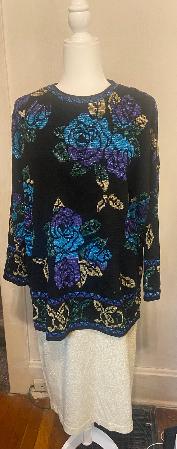 Vintage Glitter Design Floral Sweater