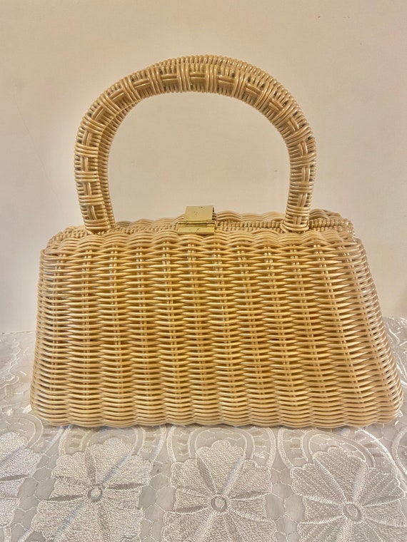 Vintage Point West Straw Handbag - image 3