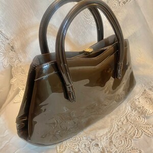 Vintage Crown Lewis Patent Brown Old Fashion Handbag