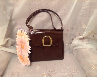 Vintage Brown Vinyl Old Fashion Handbag Double Sided Classic Shoulder Style Purse