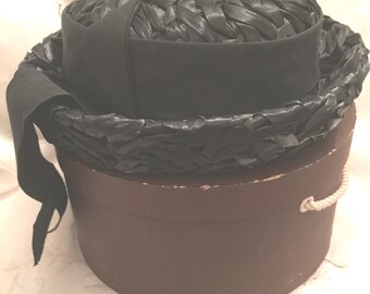 Vintage Black Straw Ladies Hat