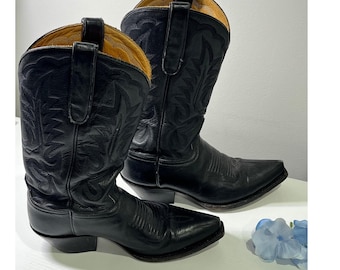 Vintage Dan Post Black Leather Western Cowboy Boots Pointed Toe Womens 7 B
