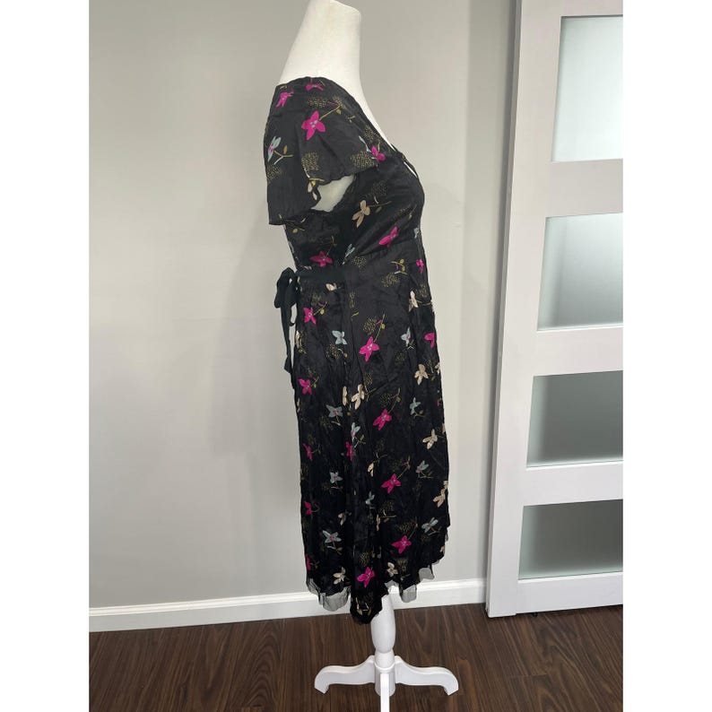 Free People Night and Day Silk Floral Midi Dress Black Boho Size 6 image 2