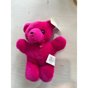 Embrace Plush Teddy Bear Stuffed Animal Hot Pink Bow NWT Vintage 1987