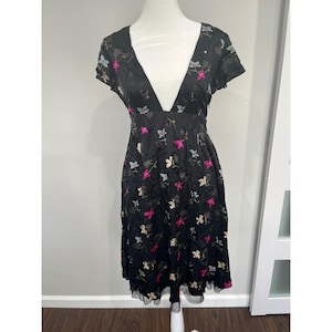 Free People Night and Day Silk Floral Midi Dress Black Boho Size 6 image 1