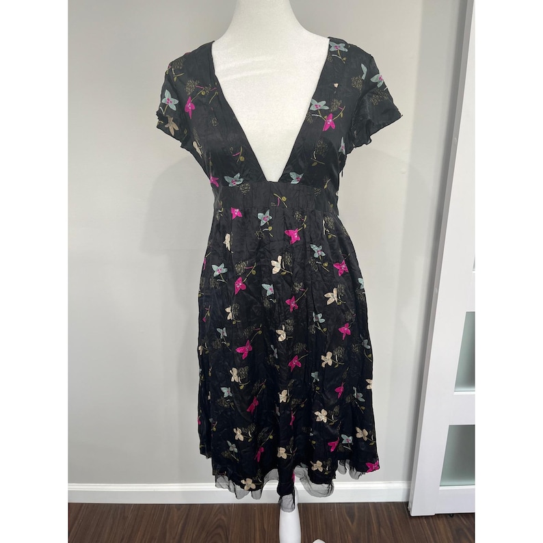Free People Night and Day Silk Floral Midi Dress Black Boho Size 6 image 1