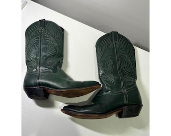 Vintage 90s Code West Womens Green Leather Western Cowboy Boots 6.5M Made in USA