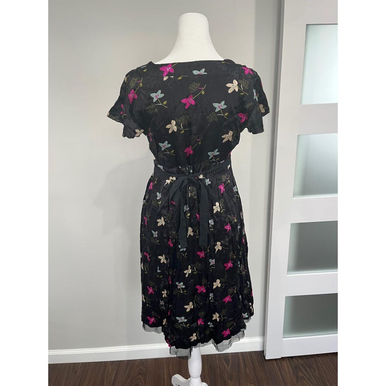 Free People Night and Day Silk Floral Midi Dress Black Boho Size 6 image 3