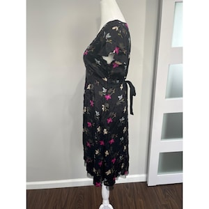Free People Night and Day Silk Floral Midi Dress Black Boho Size 6 image 4