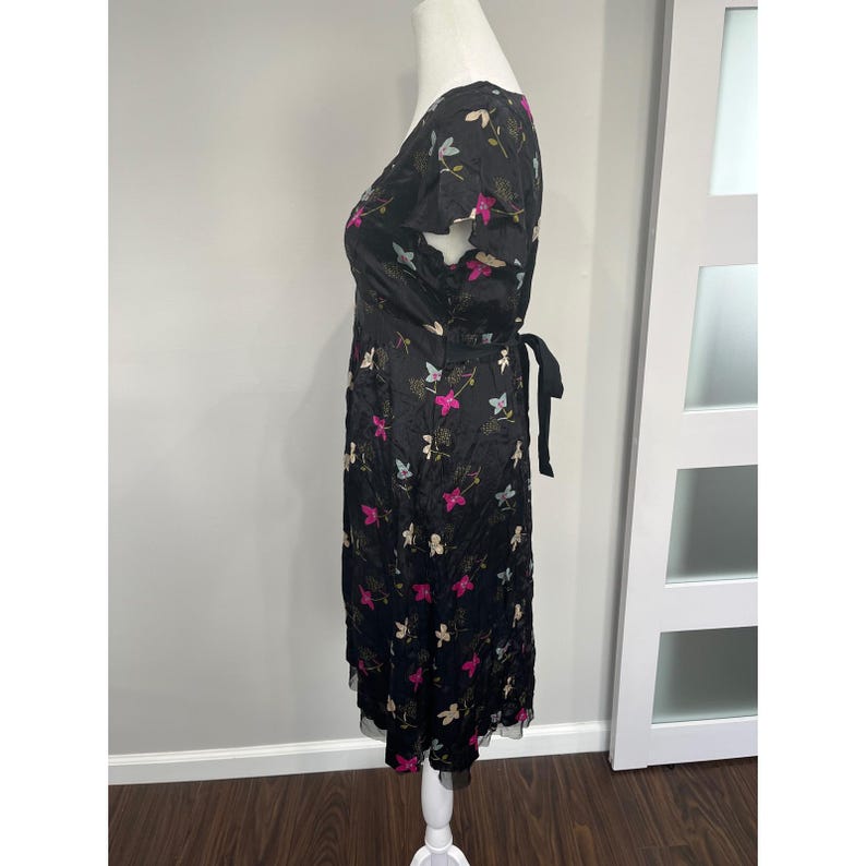 Free People Night and Day Silk Floral Midi Dress Black Boho Size 6 image 4