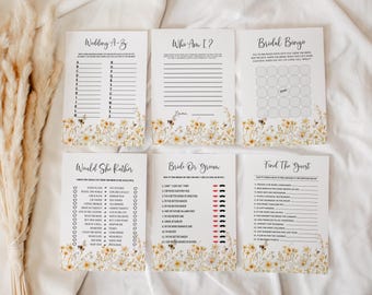Bride To Bee Bridal Shower Game Bundle: Yellow Floral Design (Instant Download)