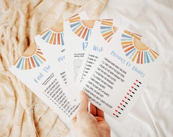 Sunshine Baby Shower Game Bundle: Boho Blue, Editable (Digital Download)