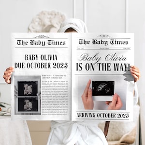 Newspaper Pregnancy Announcement, Large Newspaper Baby Announcement, Pregnancy Announcement Newspaper, Newspaper Editable With Canva