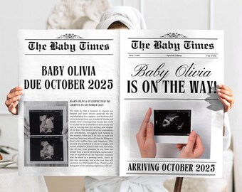 Vintage Newspaper Pregnancy Announcement: Editable Canva Template