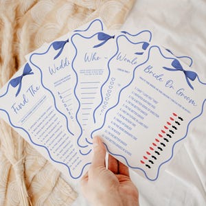 Blue Bow Bridal Shower Game Bundle: 30 Editable Games (Download)