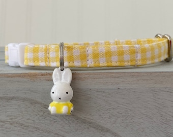 Bunny Cat Collar, Bunny Dog Mini Collar, Yellow Gingham Collar, Custom Sized