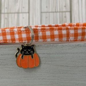 Fall Gingham Cat Collar, Pumpkin Charm, Breakaway Buckle
