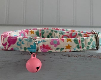 Cat  Collar, Mini Dog Collar, Pink Aqua  Cream Collar