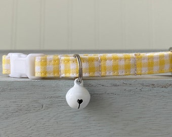 Cat Collar, Dog Collar, Yellow Gingham Collar, Custom Made Collar