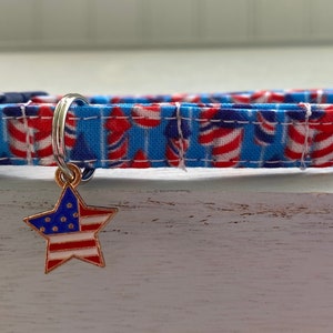 Red White Blue Cat collar, Americana Collar, Mini Dog Collar, Star Collar