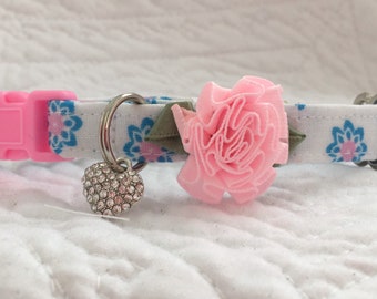 Floral Cotton Cat Collar with Bell, Breakaway Buckle